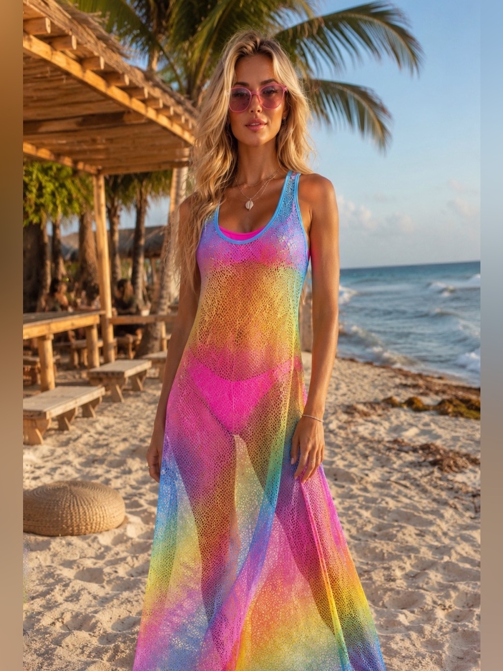 Dolls kill Neon tie dye Mesh long cover up dress
